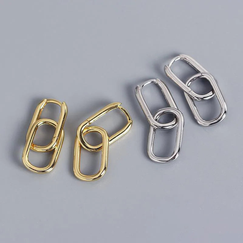 Authentic 925 Sterling Silver Geometric Oval Hoop Earrings For Women Simple Metal Style Detachable Earrings For Women E-073