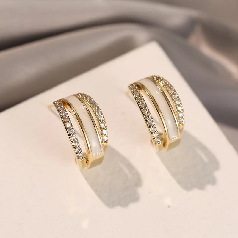 2023 New Fashion Trend Unique Design Elegant Delicate Zircon Layered Shell Earrings Women Jewelry Party Premium Gifts Wholesale