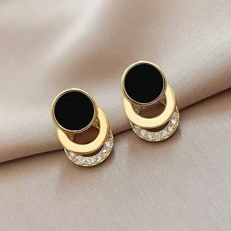 2024 New Fashion Round Earrings for Women Geometric Acrylic Crystal Stud Earrings Wedding Party Elegant Circle Charms Jewelry