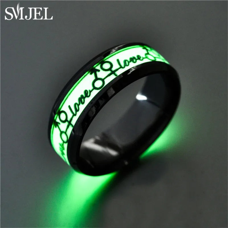 SMJEL Fashion Dragon Totem Luminous Ring for Women Men Fluorescent Ring Glow In Dark Adjustable Couple Finger Rings Jewelry Gift