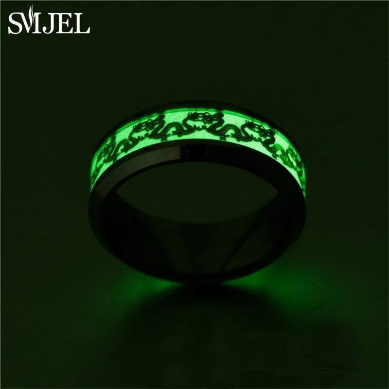 SMJEL Fashion Dragon Totem Luminous Ring for Women Men Fluorescent Ring Glow In Dark Adjustable Couple Finger Rings Jewelry Gift