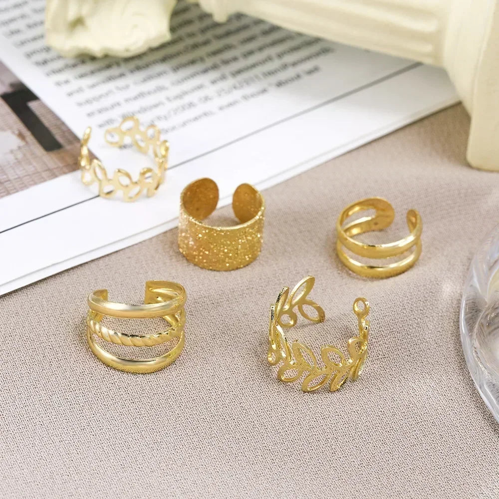 5 Piece Earrings Set Creative Personality Fashion Cartilage Leaf Double Stud Ear Clip Set Ear Rings for Women