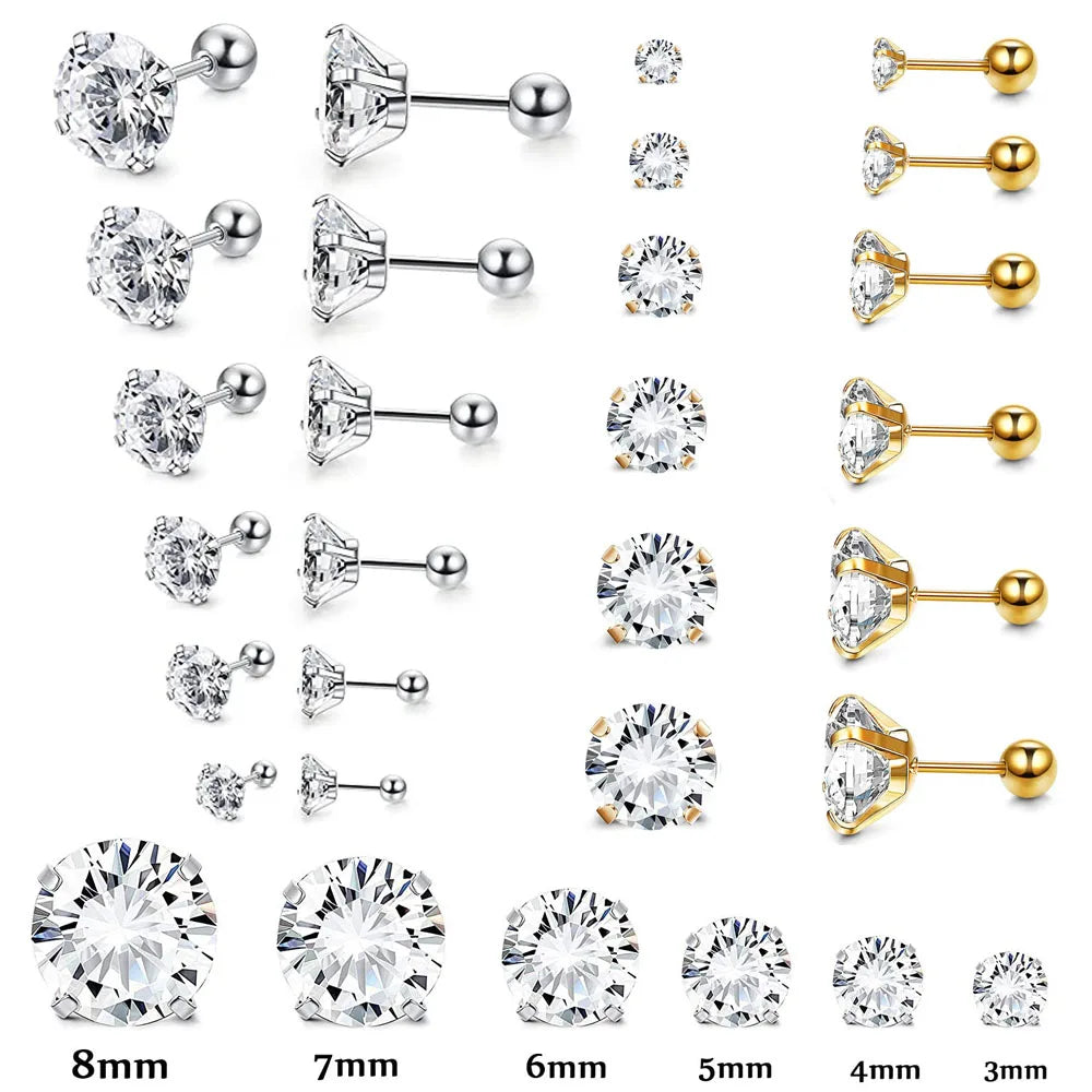 1 piece Stainless steel 4 Prong Zircon Ear Studs Earrings For Women/Men Tragus Cartilage Standard Lobe Daith Piercing Jewelry