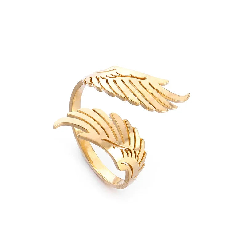 Stainless Steel Angel Wing Ring Opening Adjustable Feather Jewelry Suitable for Men Women Couples Anniversary Gifts