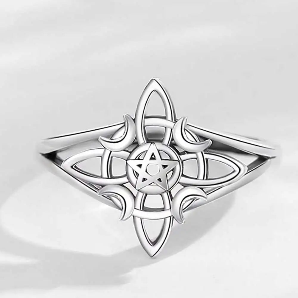 Original 925 Sterling Silver Witch Knot Open Ring for Women Celtic Knot Witchcraft Amulet Ring Hypoallergenic Wicca Jewelry