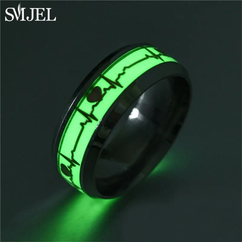 SMJEL Fashion Dragon Totem Luminous Ring for Women Men Fluorescent Ring Glow In Dark Adjustable Couple Finger Rings Jewelry Gift