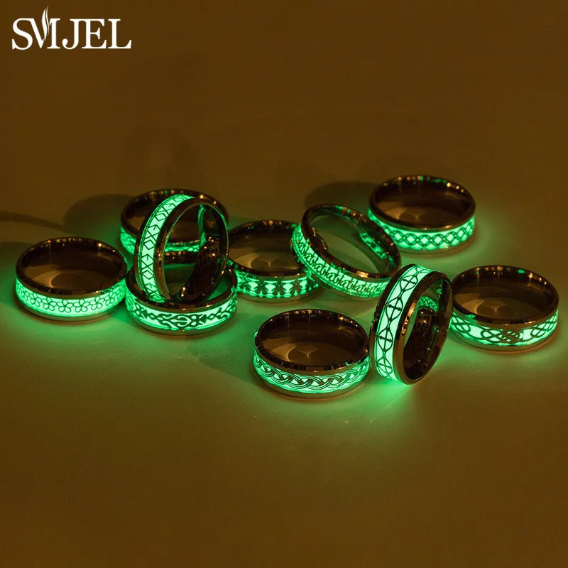 SMJEL Fashion Dragon Totem Luminous Ring for Women Men Fluorescent Ring Glow In Dark Adjustable Couple Finger Rings Jewelry Gift