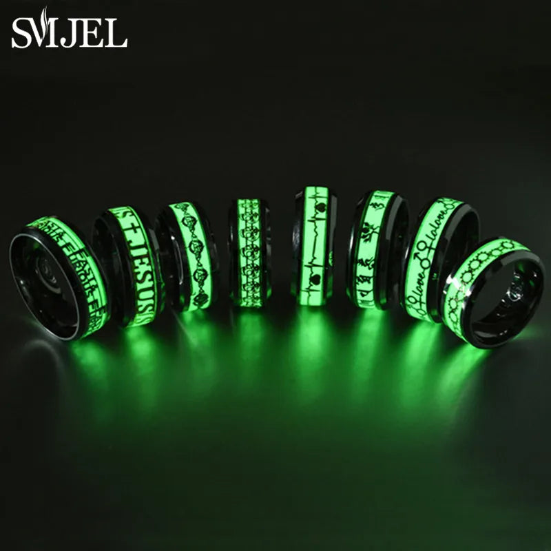 SMJEL Fashion Dragon Totem Luminous Ring for Women Men Fluorescent Ring Glow In Dark Adjustable Couple Finger Rings Jewelry Gift