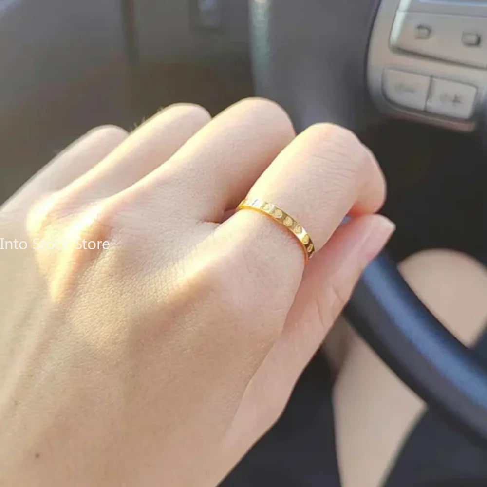 Golden Stainless Steel 2mm Heart Rings Women Size 5/6/7/8/9/10# Thin Finger Ring Wedding Band Engagement Jewelry Girlfriend Gift