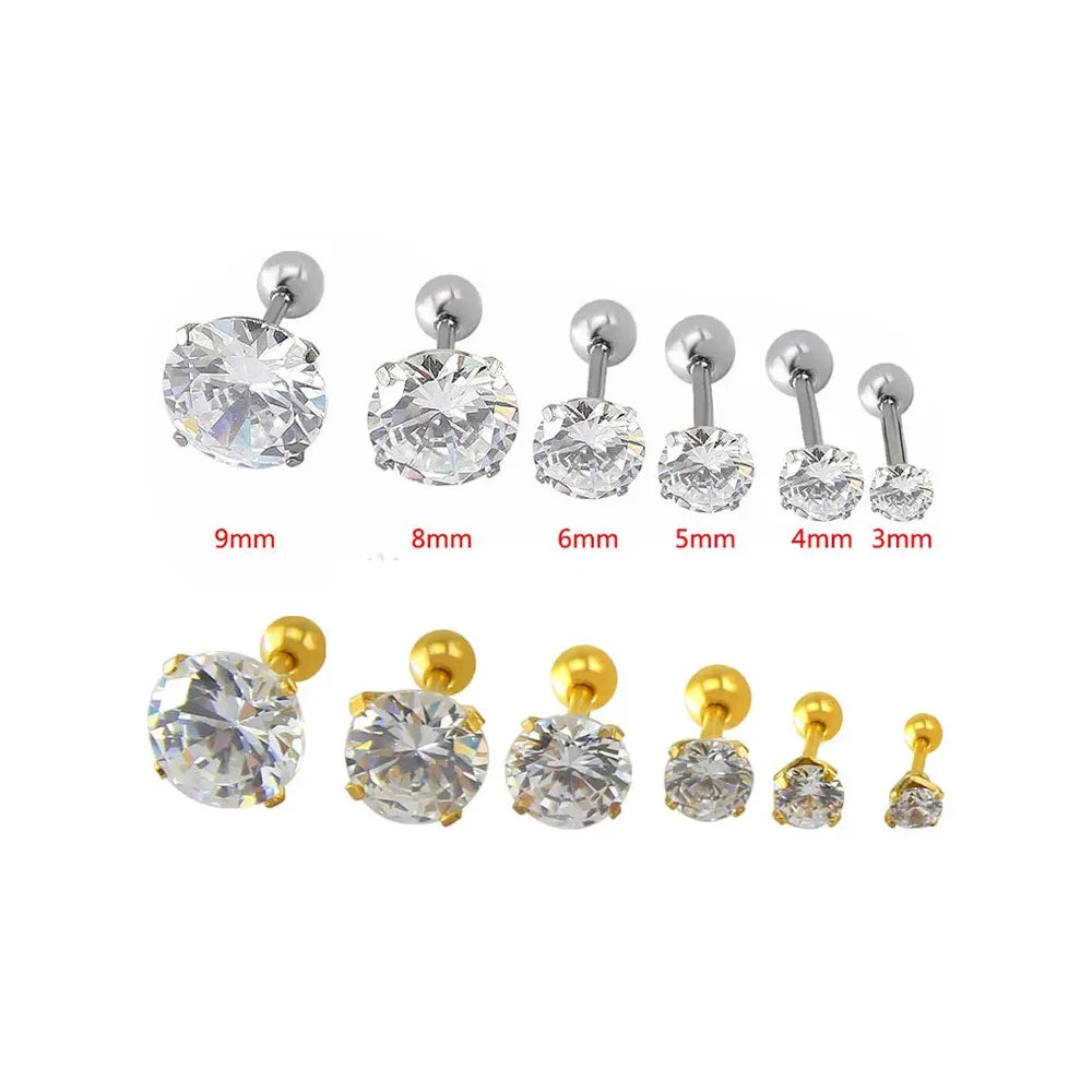 1 piece Stainless steel 4 Prong Zircon Ear Studs Earrings For Women/Men Tragus Cartilage Standard Lobe Daith Piercing Jewelry